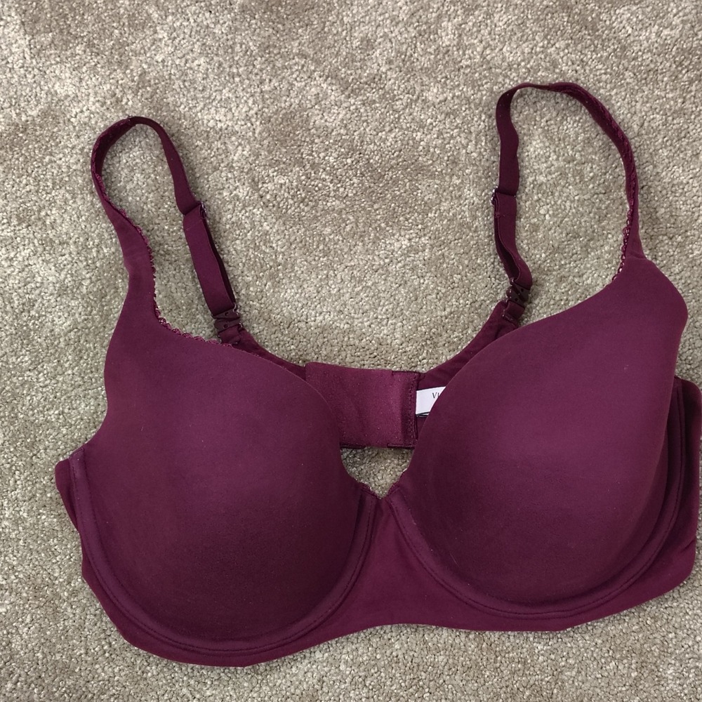VICTORIAS SECRET BODY BY VICTORIA LINED DEMI BRA BURGANDY WOMENS 36DD UNDERWIRE